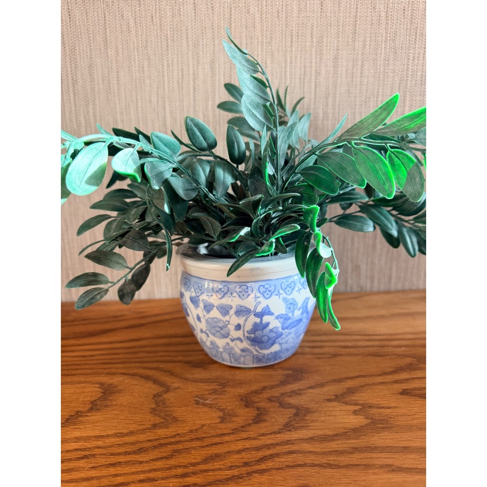 Vintage Blue White Chinoiserie Cachepot with Bird and Floral Design - Picture 13 of 13
